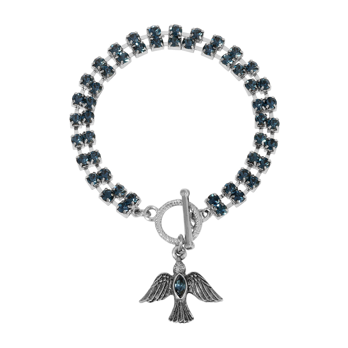 1928 Jewelry Rhinestone Dove Charm With Crystal Toggle Bracelet