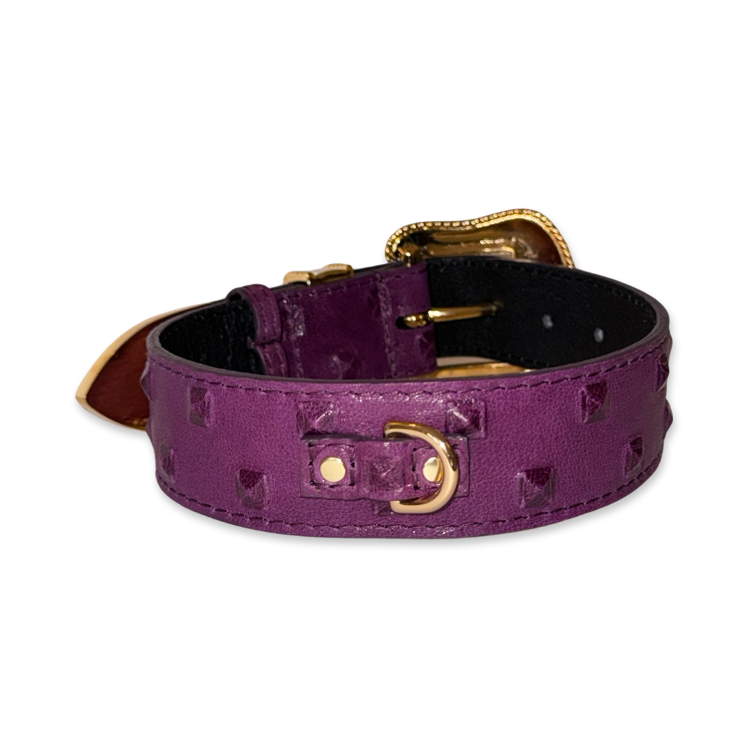 Allysa Payne Glamorous Boysenberry, Embossed Studded Italian Leather, Swarovski Crystal Dog Collar