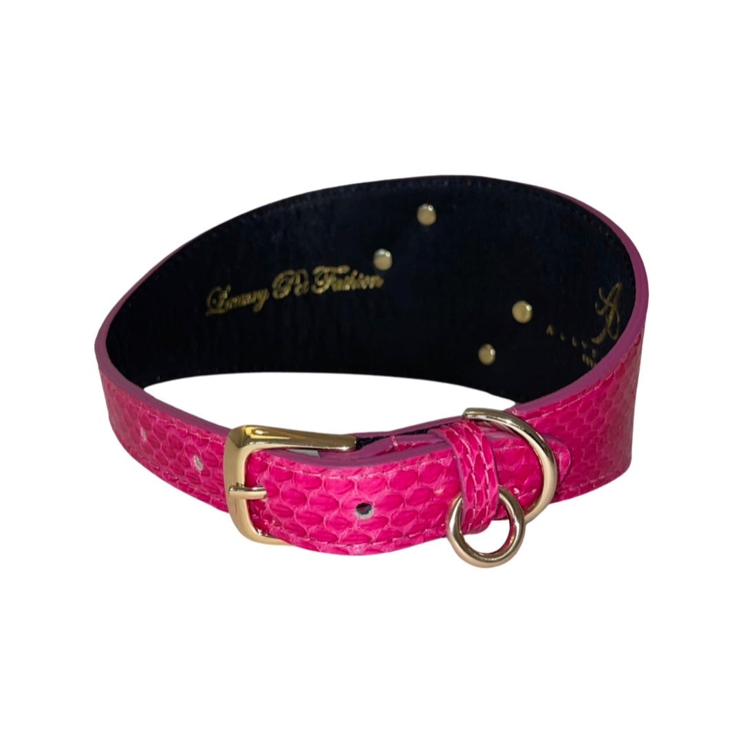 Allysa Payne Fuchsia Snake Wide Style Dog Collar With 3 Custom Swarovski Crystal Rivets