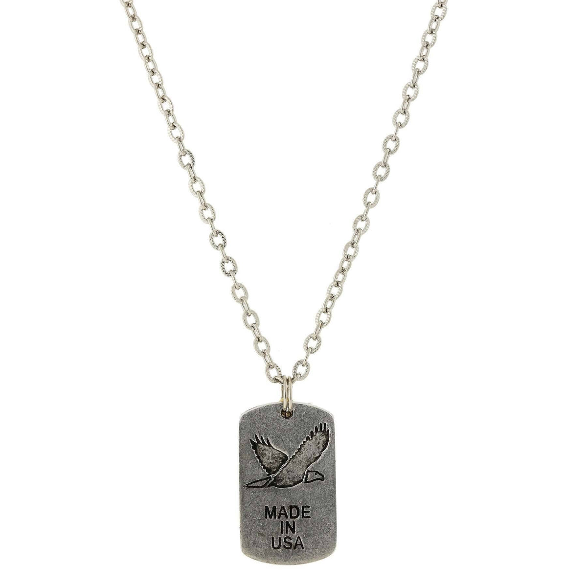 1928 Jewelry Cross Charm and American Flag Dog Tag Pendant Necklace 24 Inch