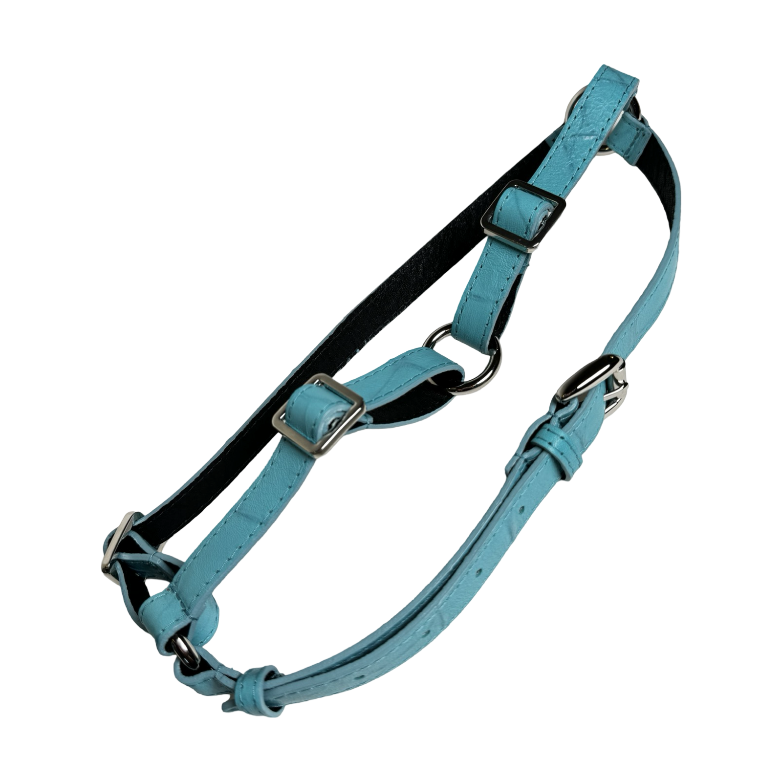 Allysa Payne The Tiffany Collection Turquoise Blue Embossed Croc Italian Leather Dog Harness, With Silver Hardware