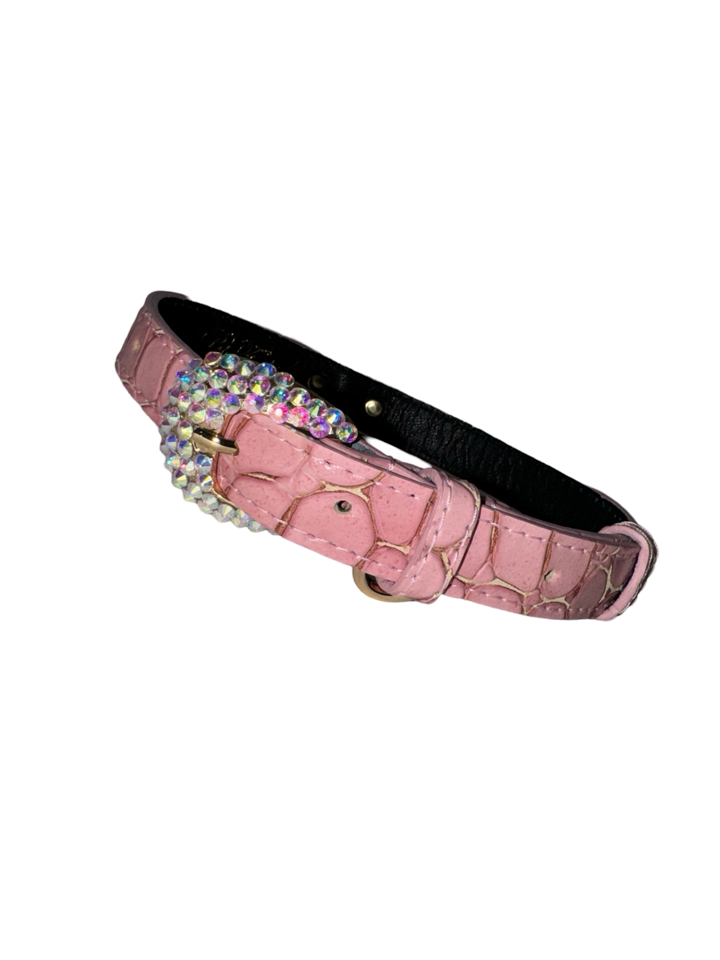 Allysa Payne Soft Pink Embossed Croc Italian Leather Dog Collar