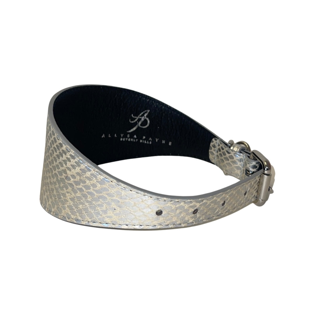 Allysa Payne Silver Snake 3-Inch Wide Style Dog Collar With Silver Hardware