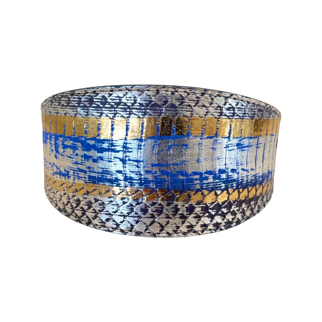 Allysa Payne Multi-Color Blue/Silver/Gold Snake 3-Inch Wide Style Dog Collar