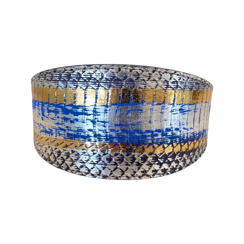 Stunning Multi-Color Blue/Silver/Gold Snake 3" Wide Style Collar