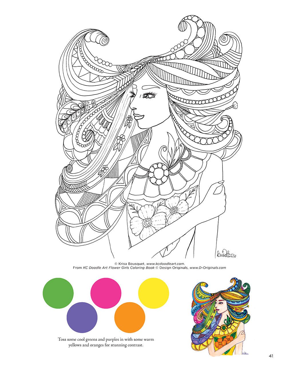 KC Doodle Art Flower Girls Coloring Book