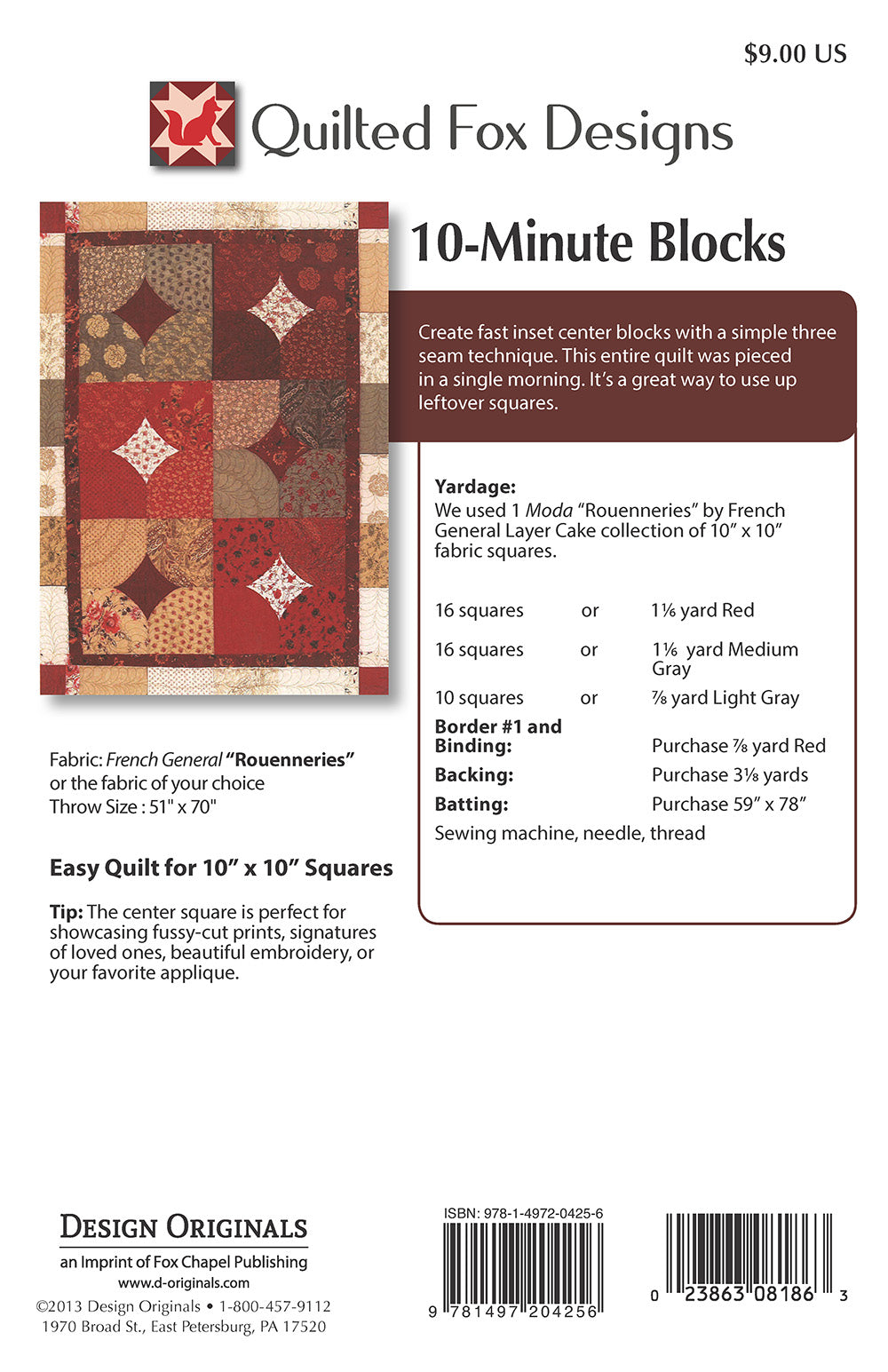 Inside 10 Minute Blocks Quilt Pattern – Pamphlet, ISBN 9781497204256