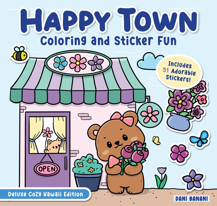 Cover of Happy Town Coloring and Sticker Fun – Paperback / softback, ISBN 9781641244794