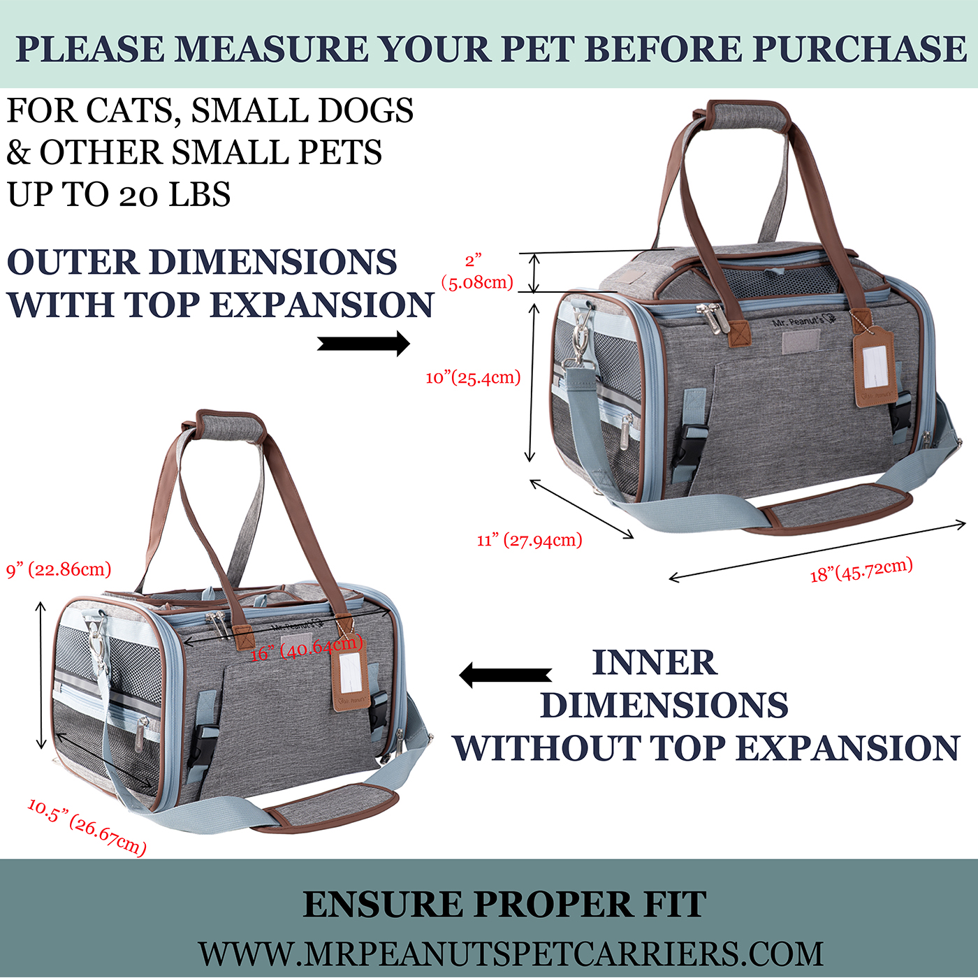 Mr. Peanuts Gold Series Standard Size Airline Compliant Expandable Pet Carrier