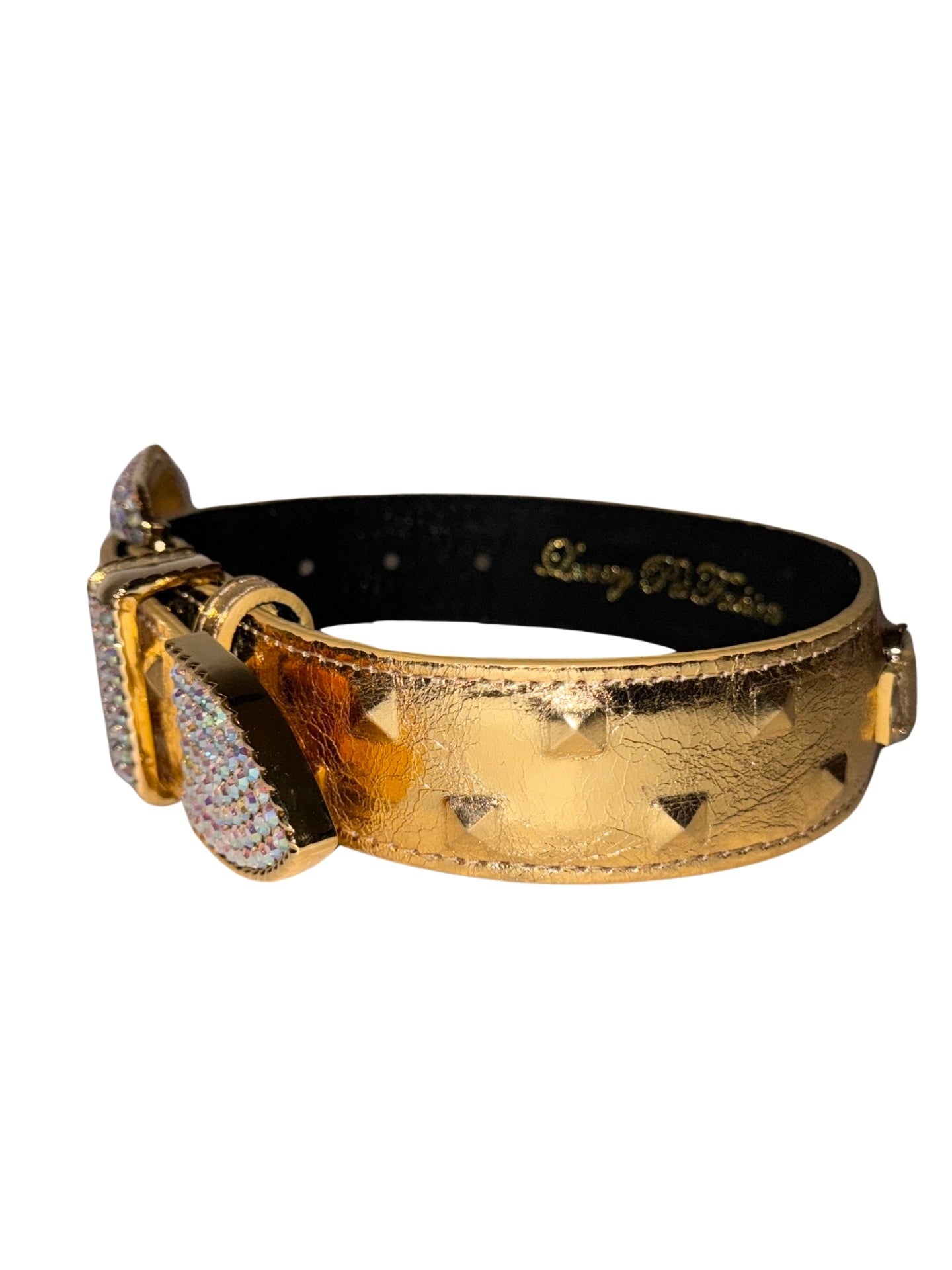 Glam Gold Embossed Studded Italian Leather With Our Custom Swarovski Crystal Buckle