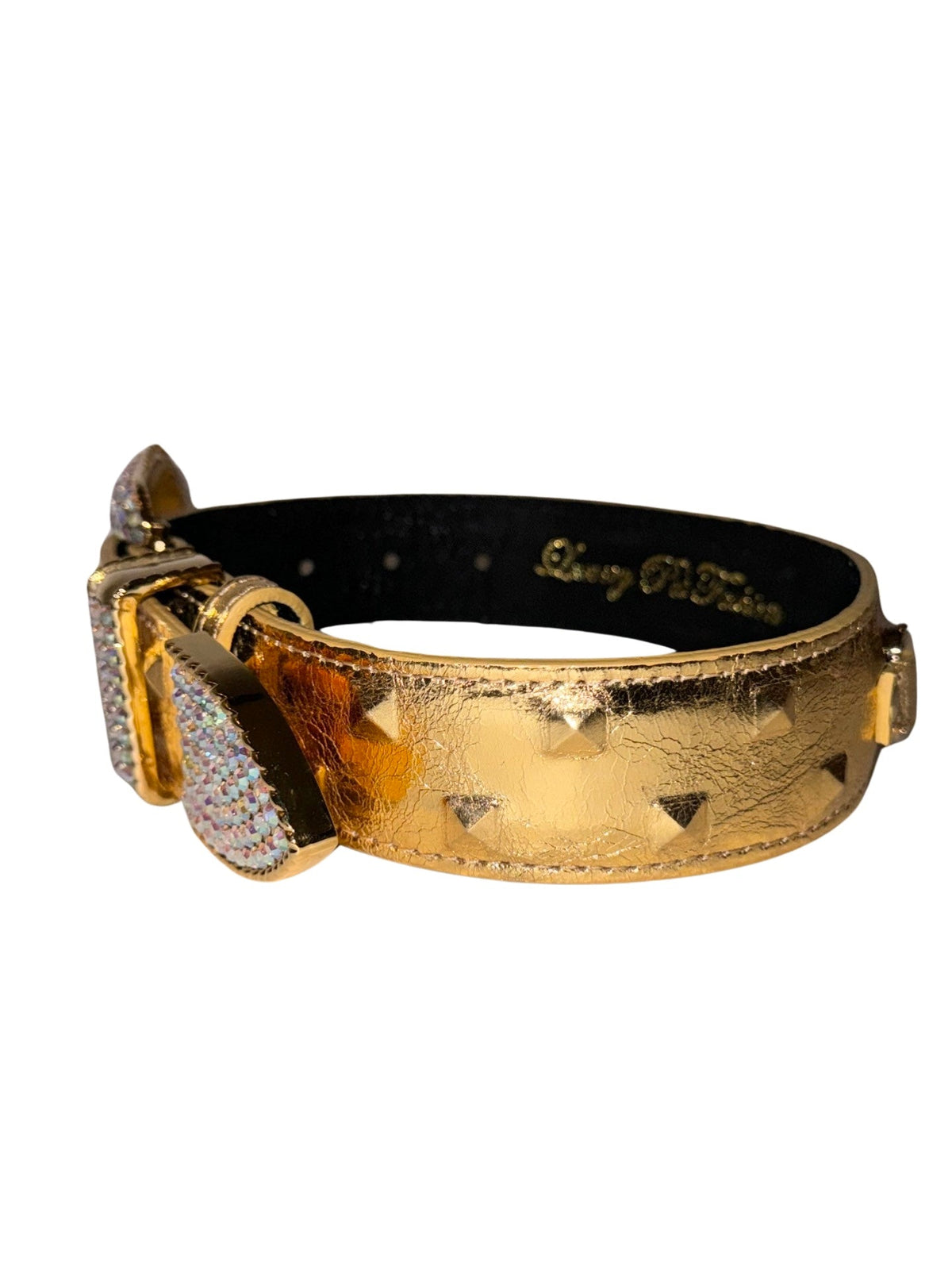 Allysa Payne Glam Gold Embossed Studded Italian Leather With Our Custom Swarovski Crystal Buckle