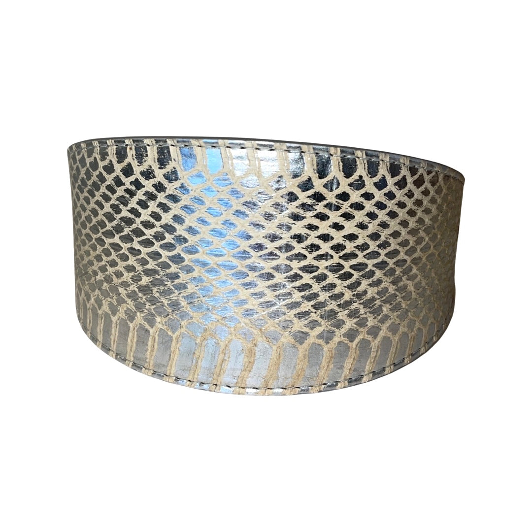 Allysa Payne Silver Snake 3-Inch Wide Style Dog Collar With Silver Hardware