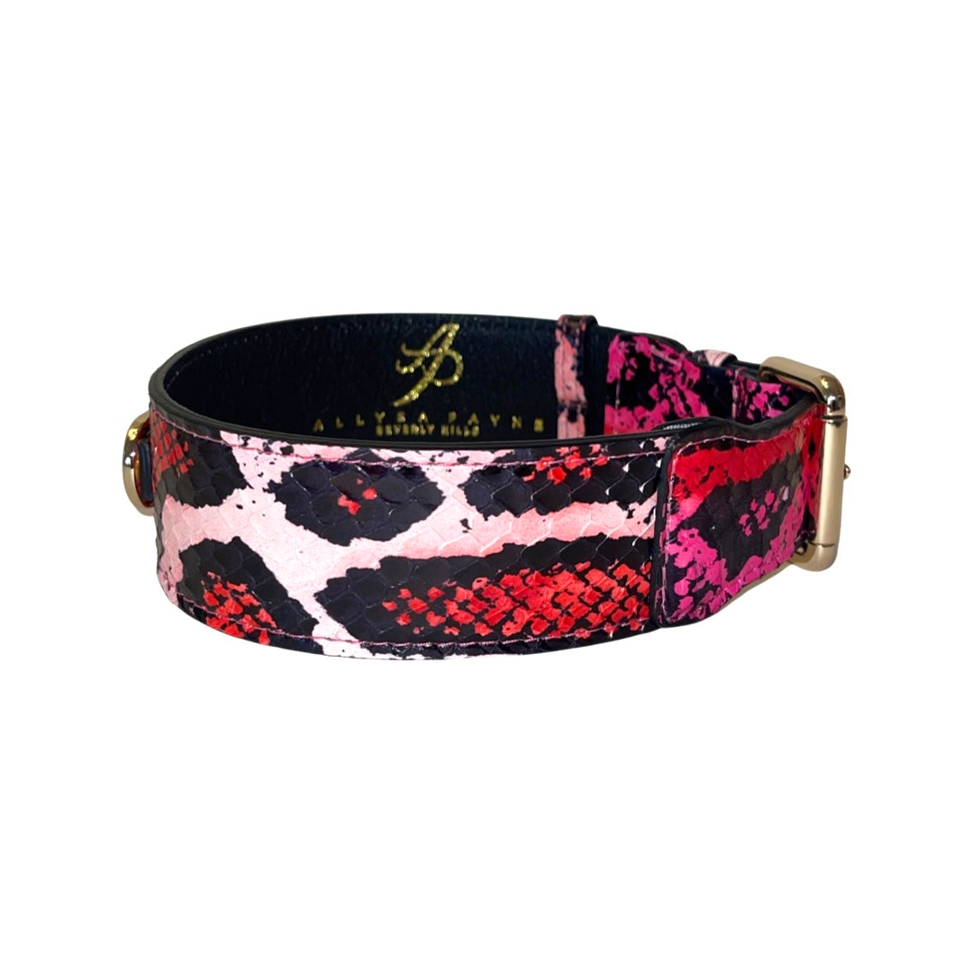 Allysa Payne Fuchsia/Light Pink/Red & Black Snake Classic Dog Collar