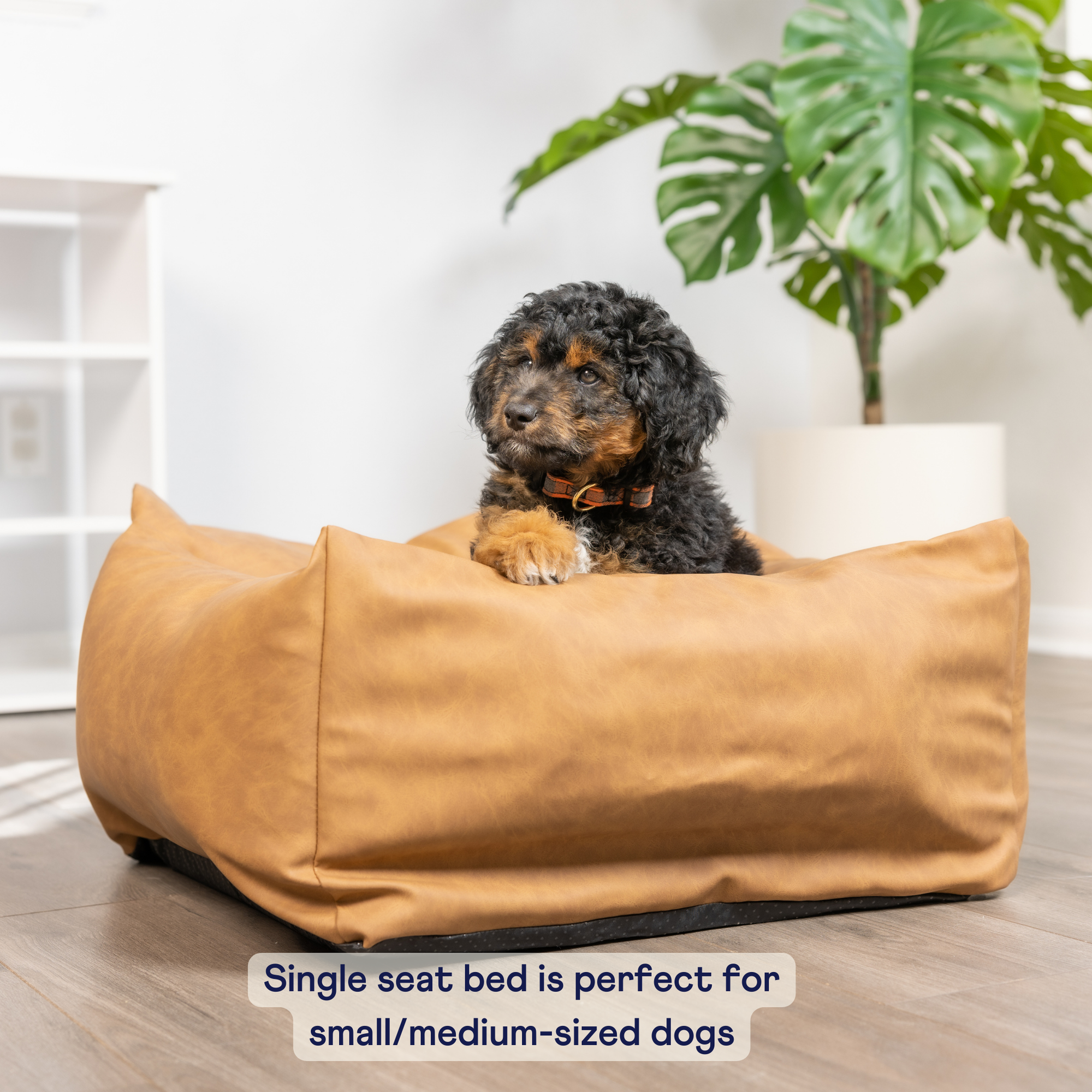 PupProtector Faux Leather Memory Foam Dog Car Bed Camel
