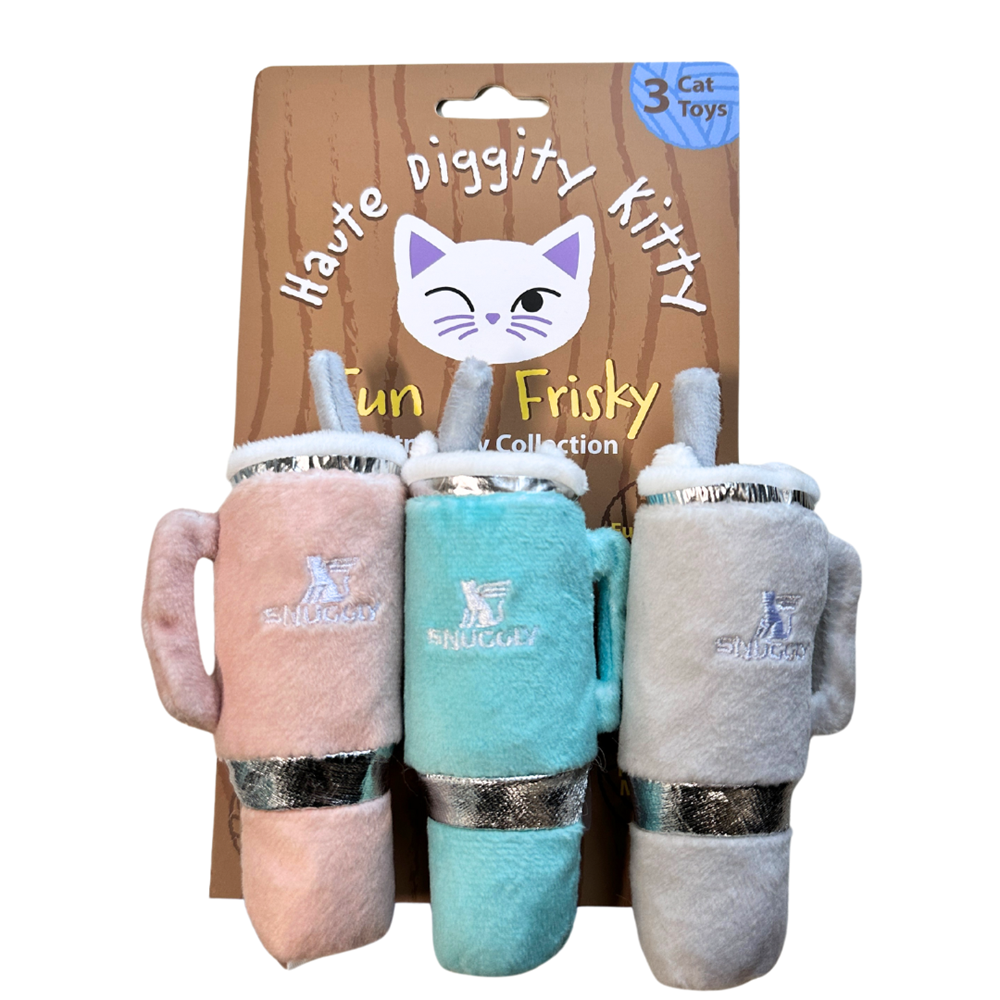 Haute Diggity Dog Snuggly Cup 3-Pack (Teal, Ivory, Blush) Organic Catnip Toy