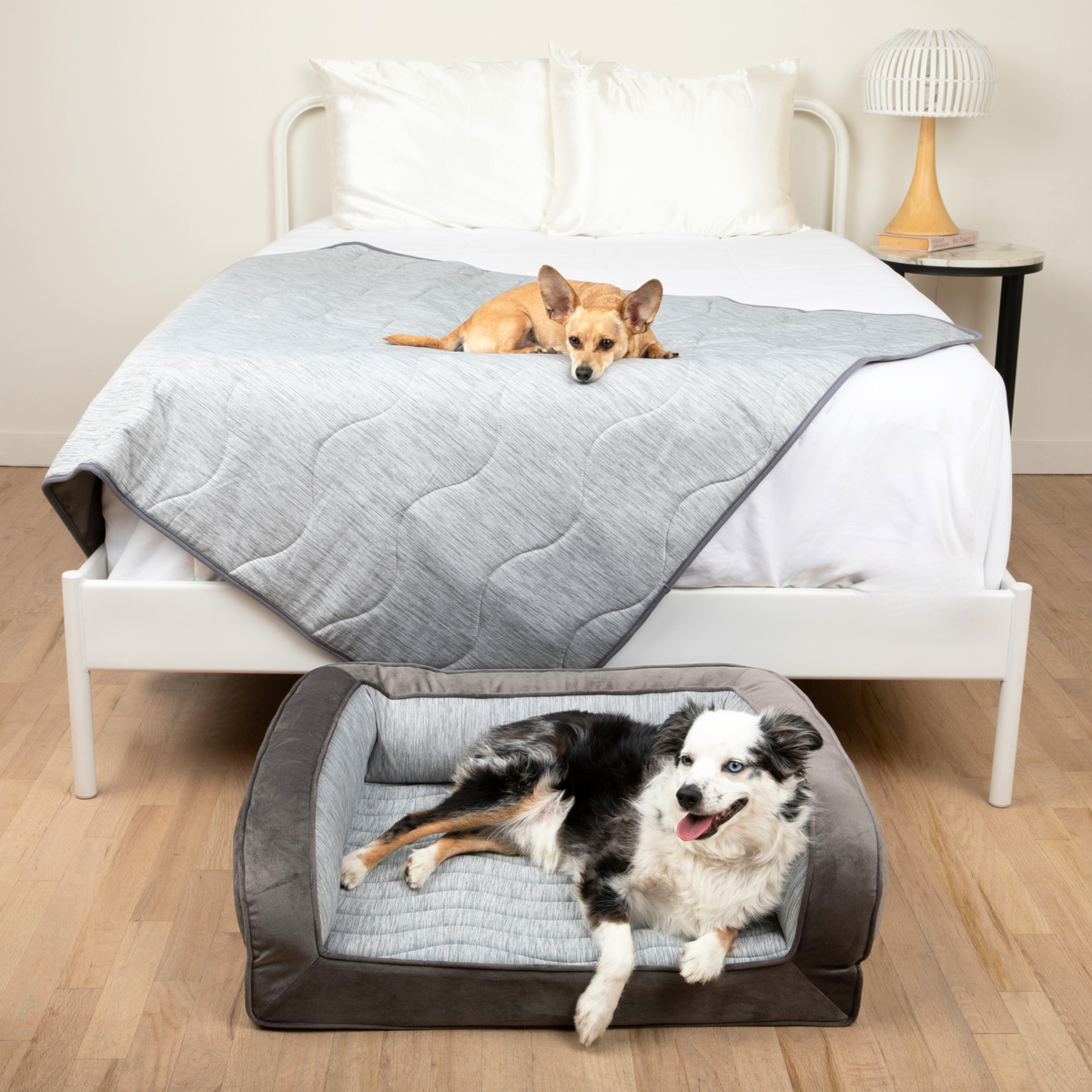 PupChill Cooling Bolster Dog Bed Waterproof Blanket Bundle Arctic Grey