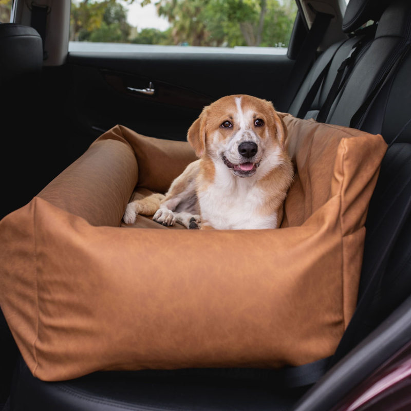 PupProtector Faux Leather Memory Foam Dog Car Bed Camel 