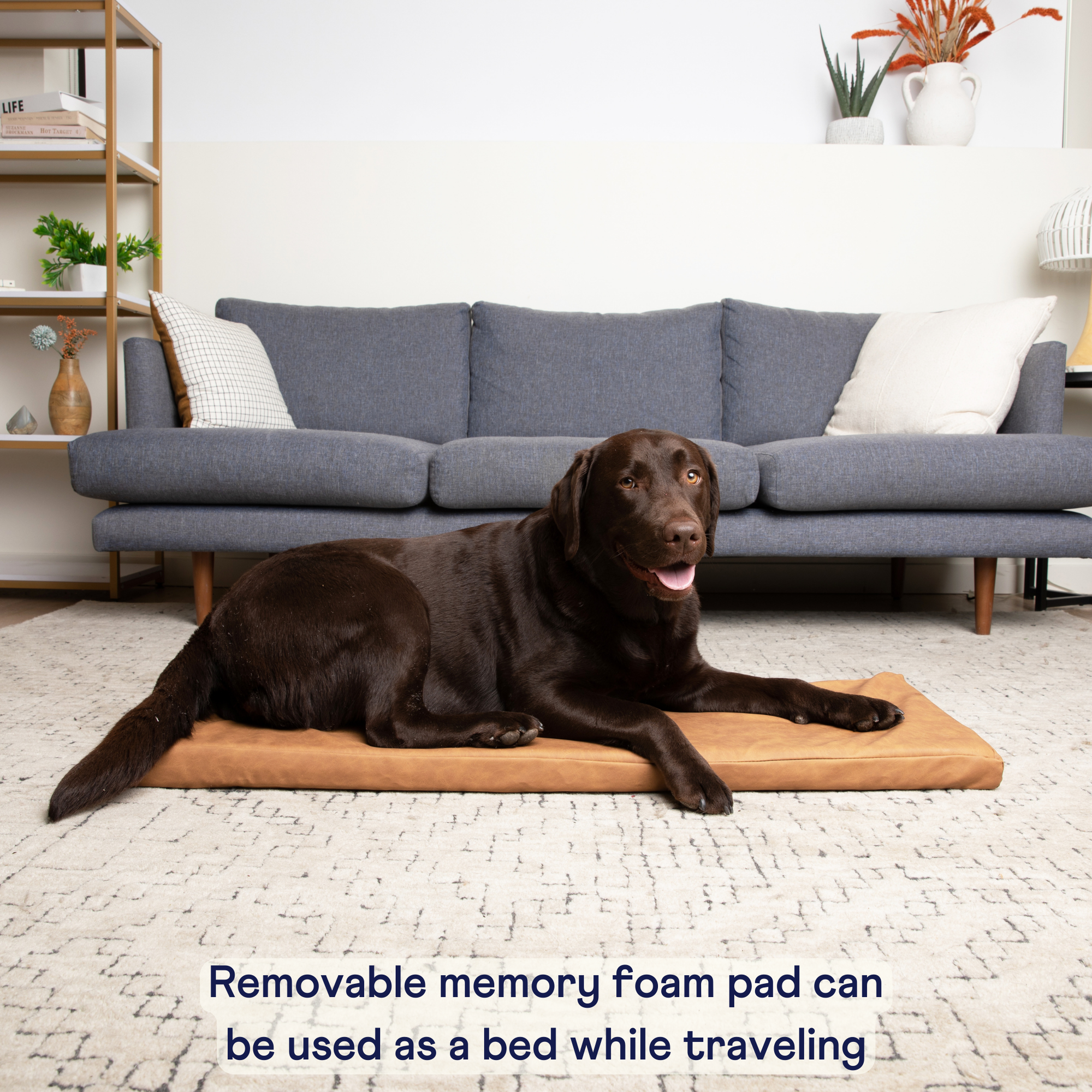 PupProtector Faux Leather Memory Foam Dog Car Bed Camel