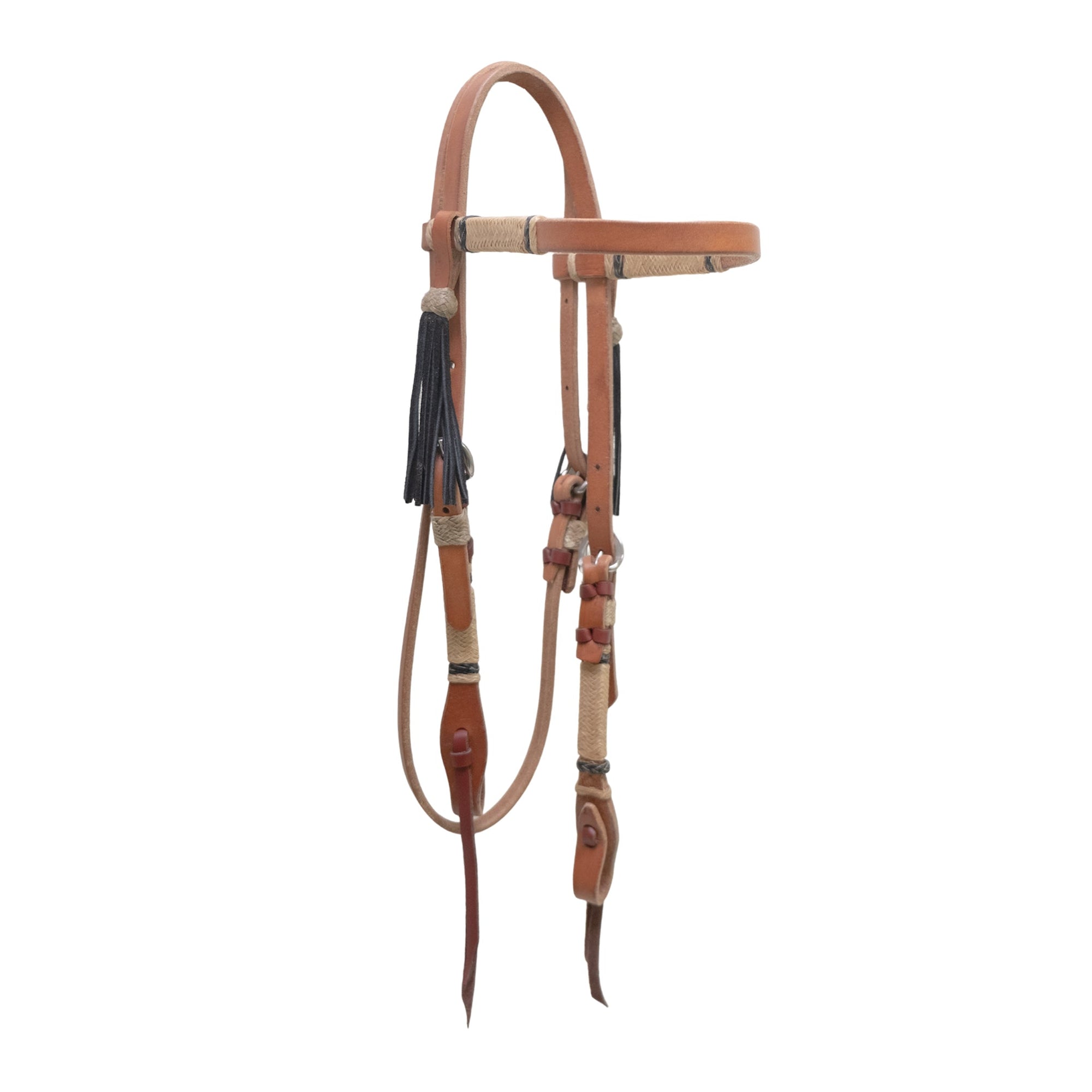 2030-HBI 1/2" Straight browband headstall harness leather rawhide and black braided stripes with braided loops and black