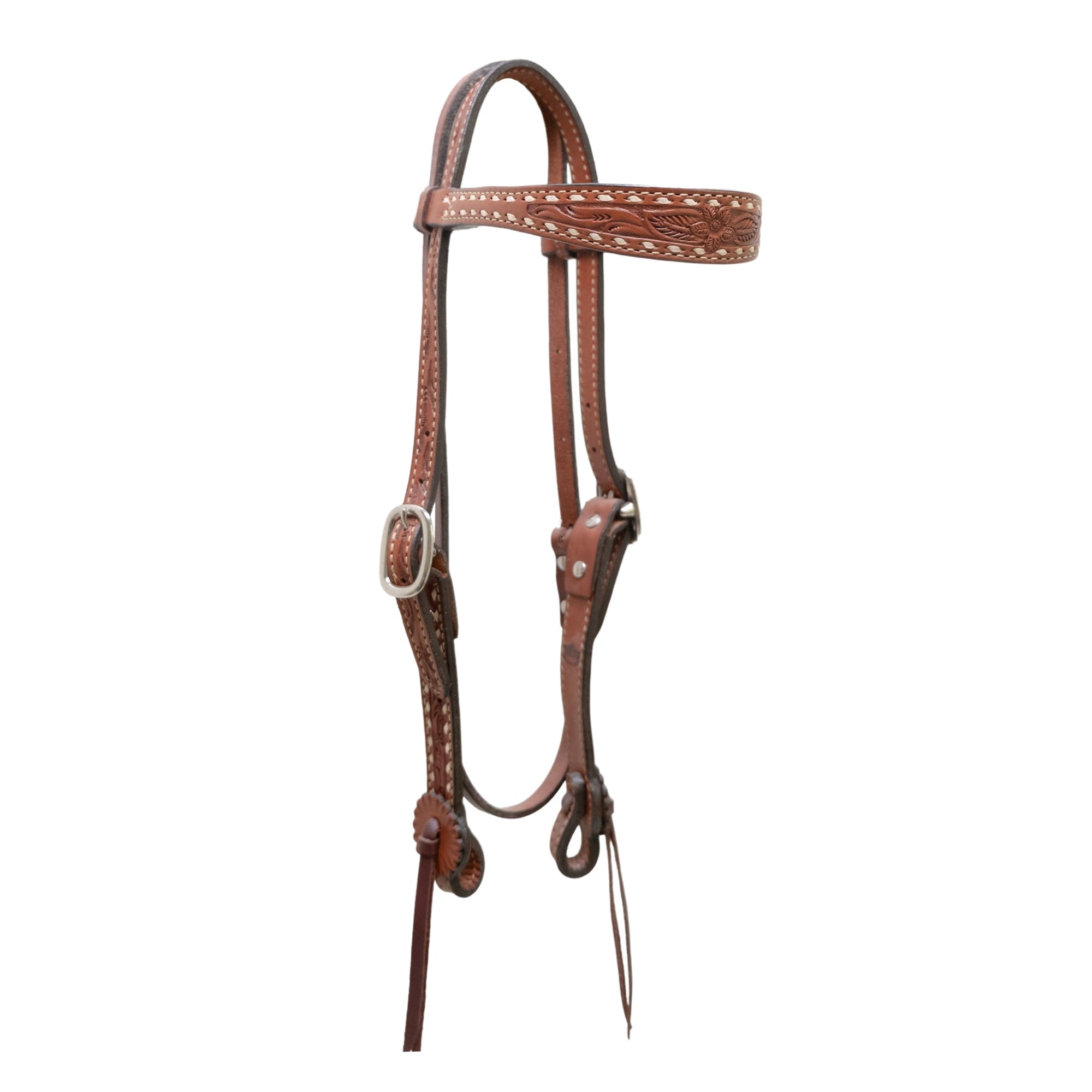 2800-AB 1-1/2" Contour browband headstall toast leather AA tooling with buckstitch