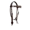 Alamo Saddlery Vine Tooled Contour Browband Leather Headstall with White Paint