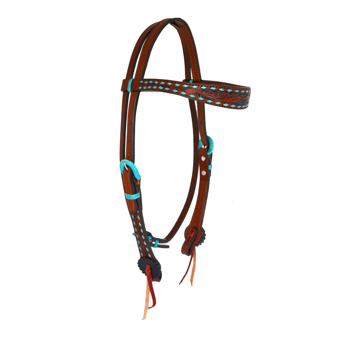 2800-TTBS 1-1/2" Contour browband headstall toast leather TTBS tooling with buckstitch, background paint, and Spanish