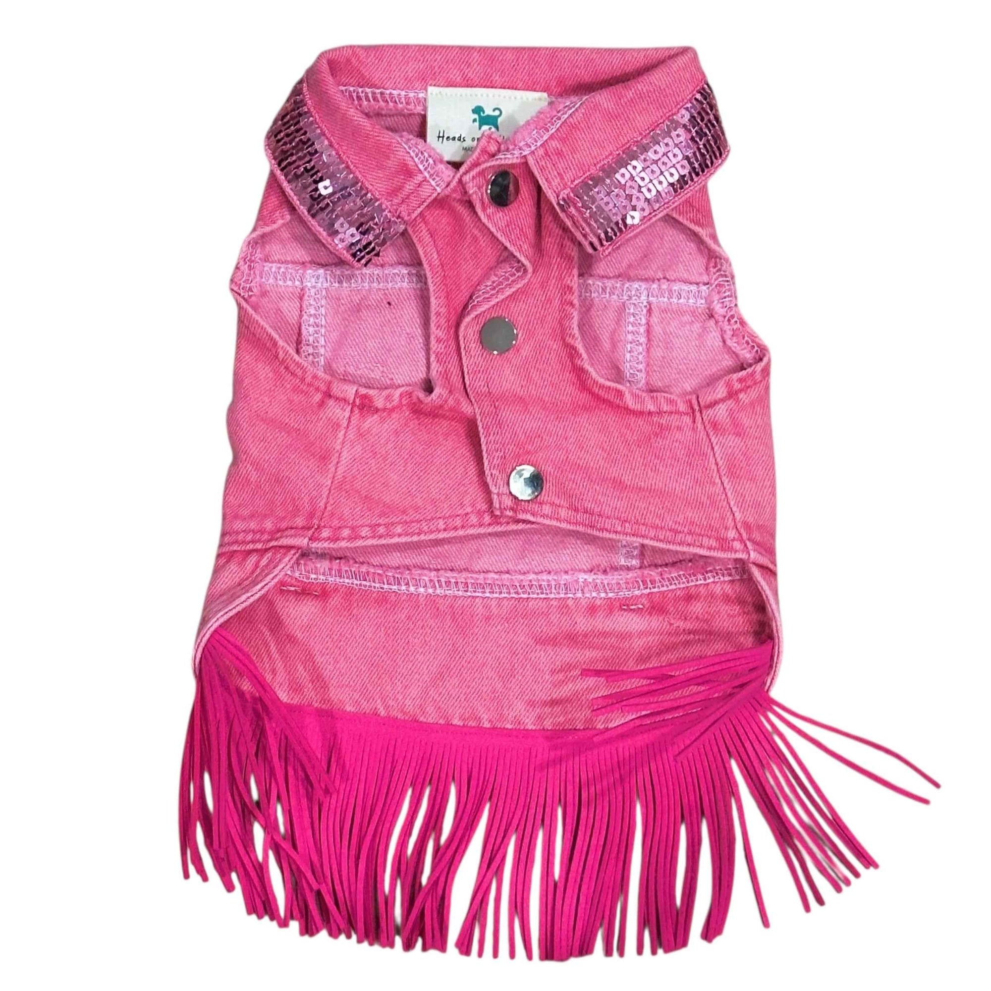 Heads or Tails Pup Pink Dolly Denim Dog Vest