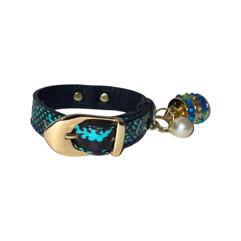 XS 7"-14" Multi-Tone Turquoise, Blqck & Purple Custom Snake Collar/Custom Gold Italian Hardware. Swarovski Crystal Charm & Pearl