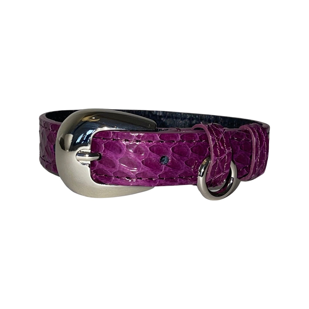 Allysa Payne XS/S 7"-14" Purple Custom Snake Dog Collar/Custom Silver Oval Italian Hardware