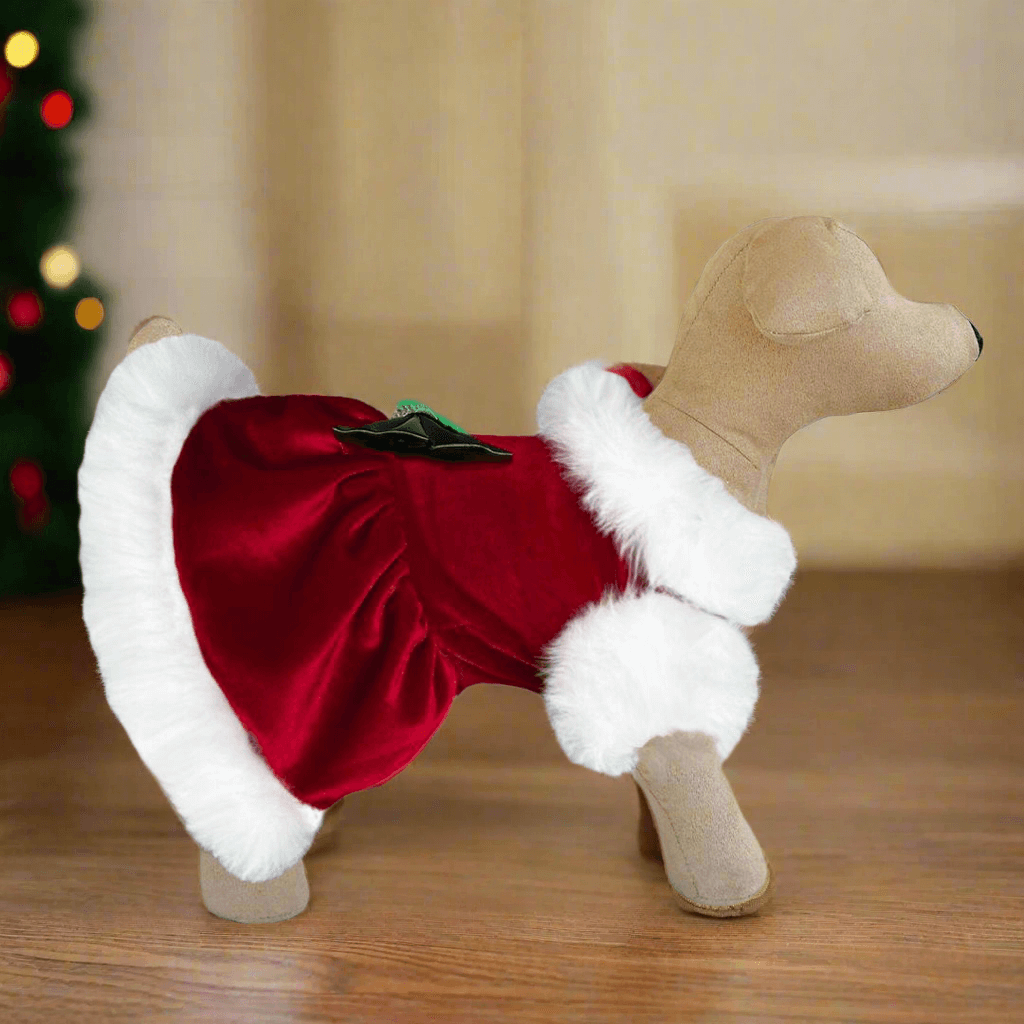 Hello Doggie Santa Baby Faux Fur Satin Crystal Dog Dress