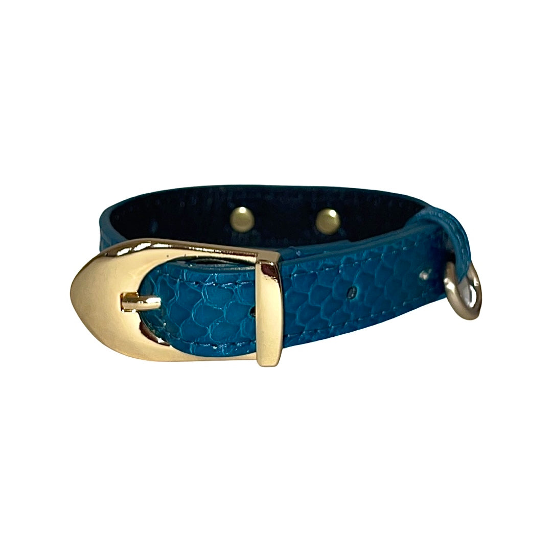 Dark Turquoise XS Snake 7”-14” Collar/Custom Gold Hardware