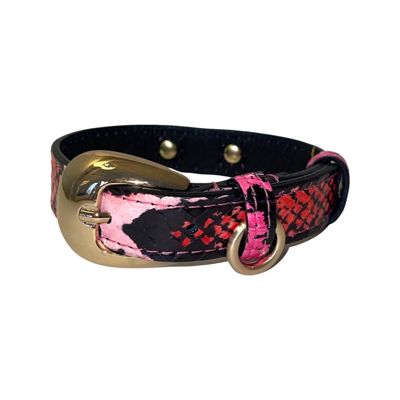 XS/S 7"-14" Fuchsia/Light Pink/Red & Black Snake Collar/Custom Gold Italian Hardware
