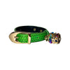 XS/S 7"-14" Neon Green Custom Snake Collar/Custom Gold Italian Hardware & Swarovski Crystal Charm