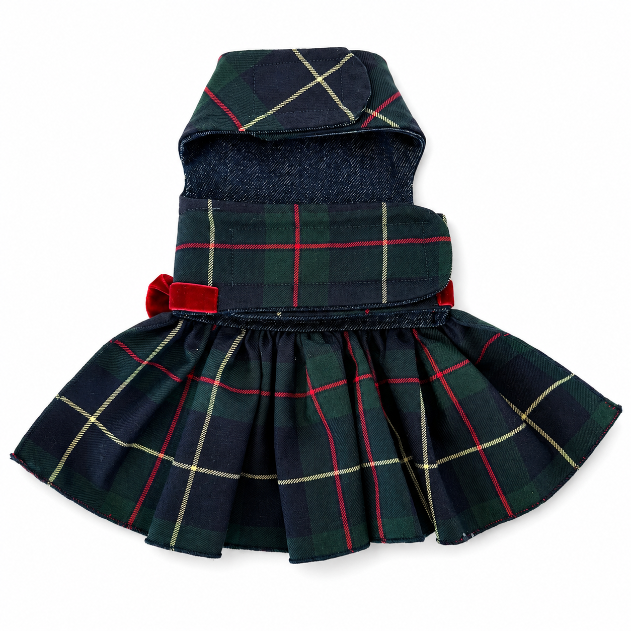 Heads or Tails Pup Green Plaid Dog Dress