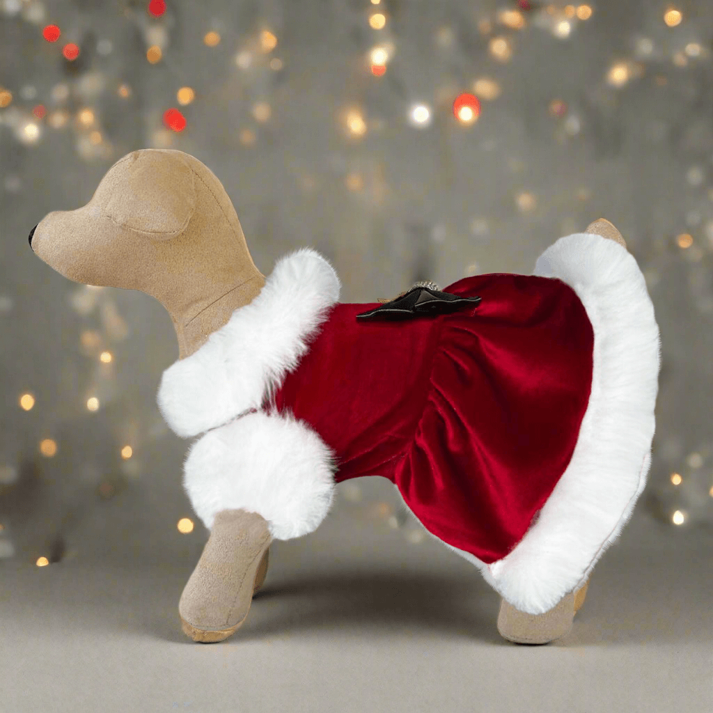 Hello Doggie Santa Baby Faux Fur Satin Crystal Dog Dress