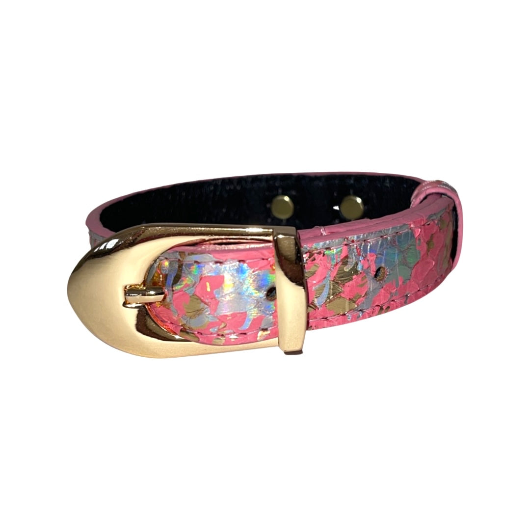 Allysa Payne XS/S 7"-14" Bubblegum Pink/Gold/Silver Art Deco Custom Snake Dog Collar/Custom Gold Italian Hardware