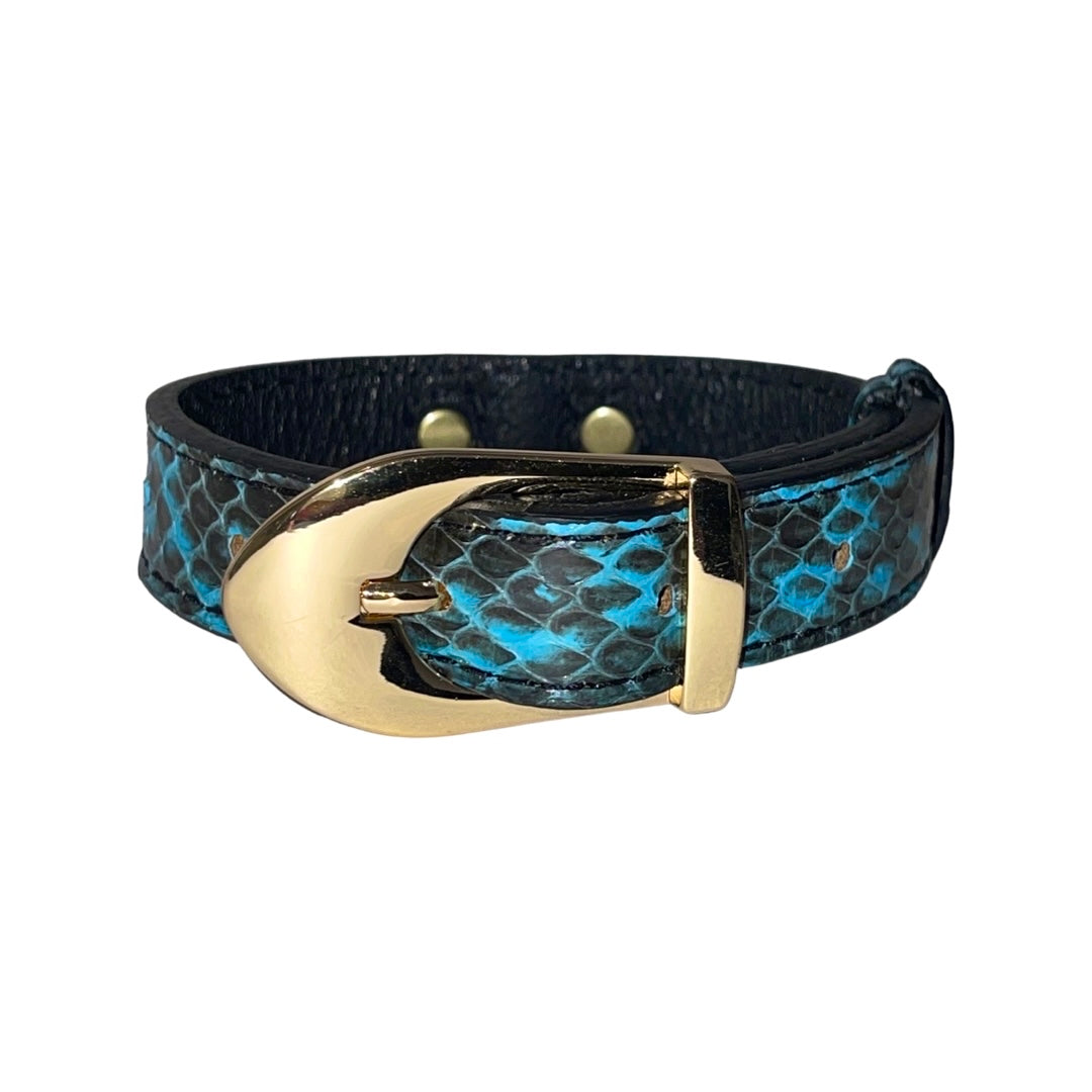 Allysa Payne XS/S 7"-14" Turquoise & Black Custom Snake Dog Collar/Custom Gold Italian Hardware
