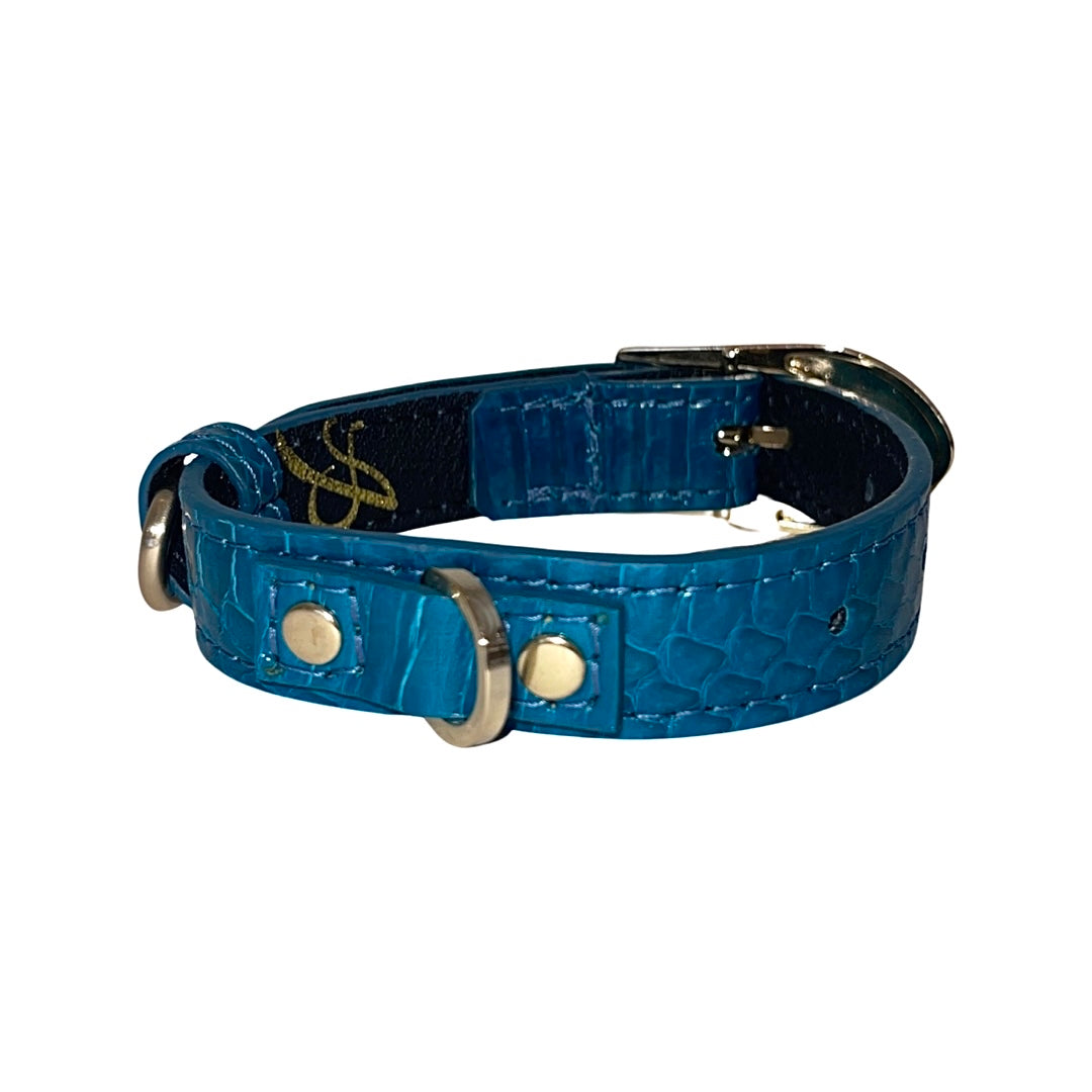 Allysa Payne Dark Turquoise XS Snake 7"-14" Dog Collar/Custom Gold Hardware