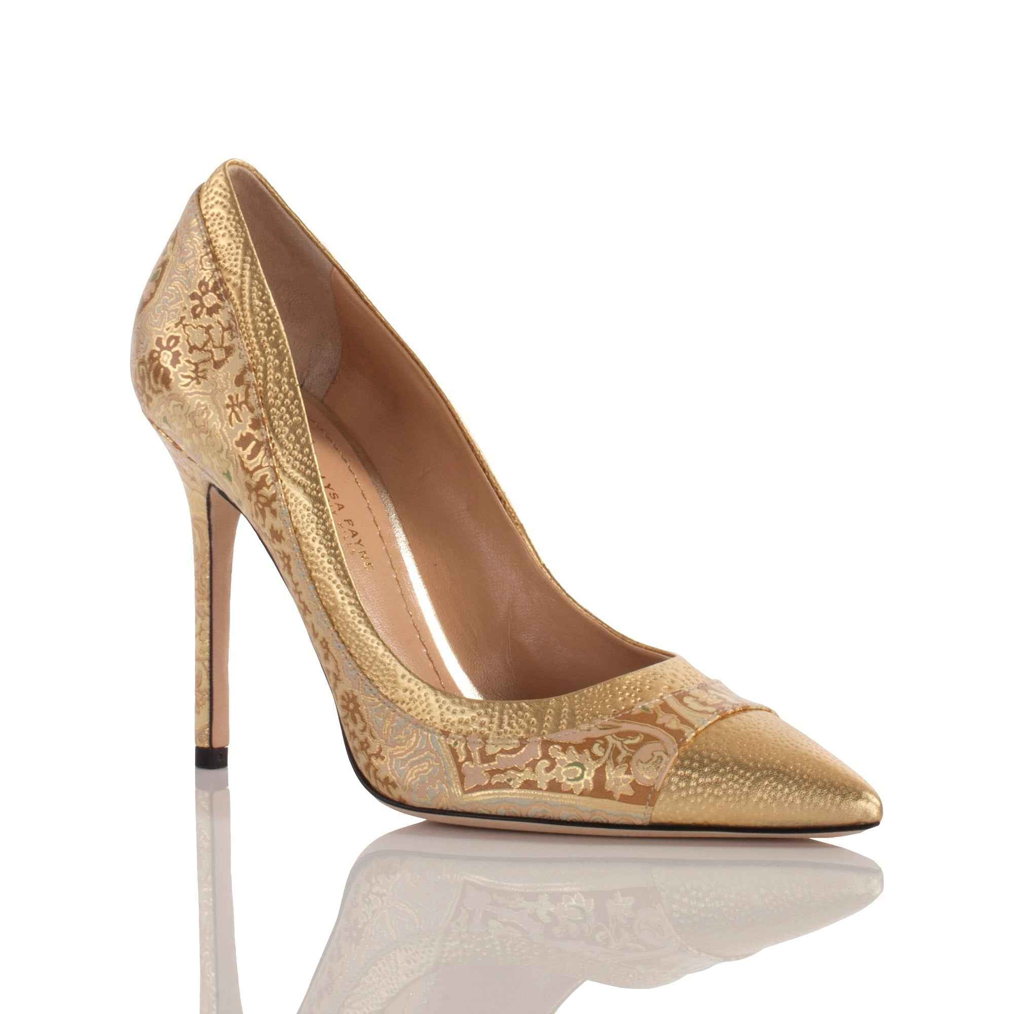 Allysa Payne Murjanah Gold-Trim Leather Pump
