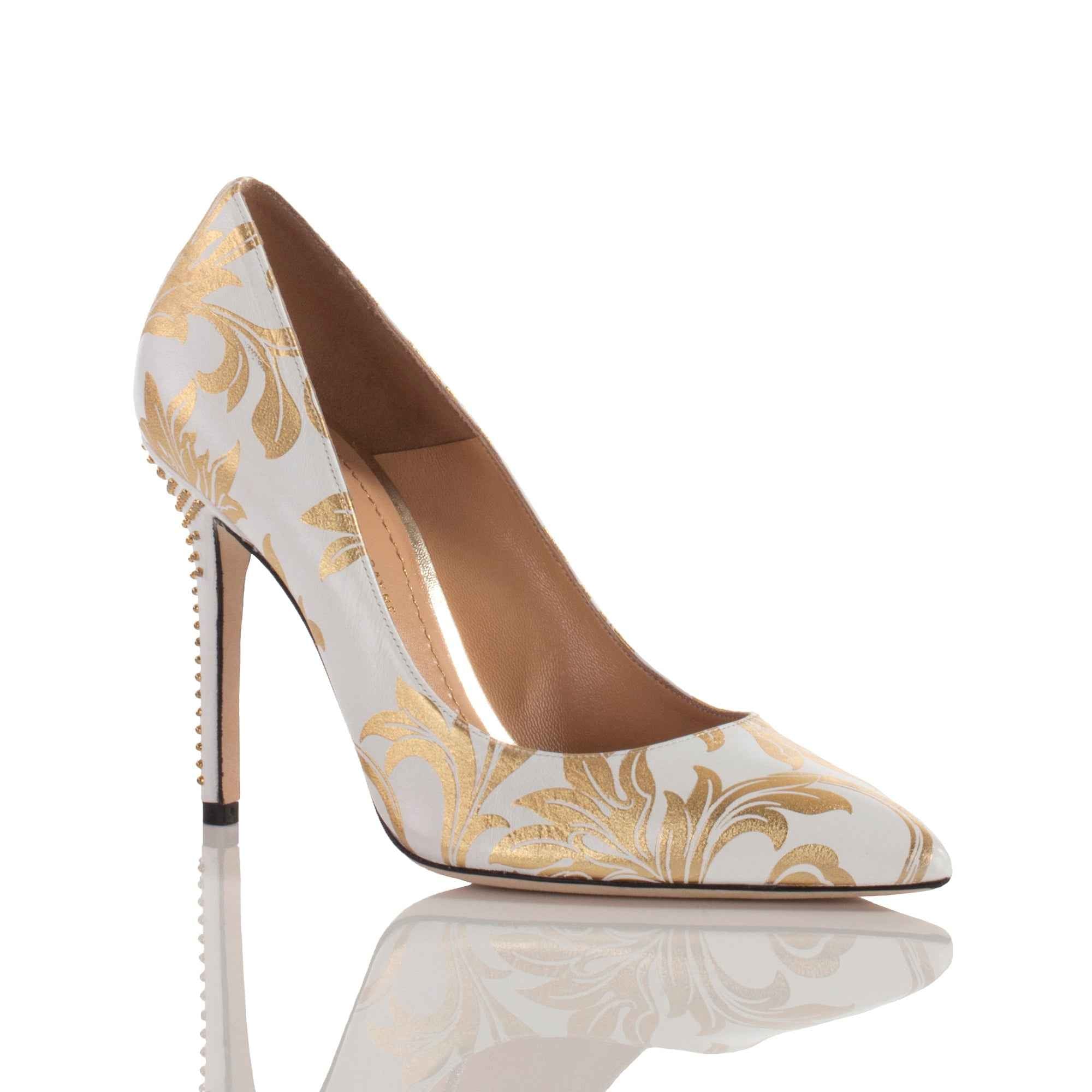 Allysa Payne Zafirah White & Gold Arabesque Pump