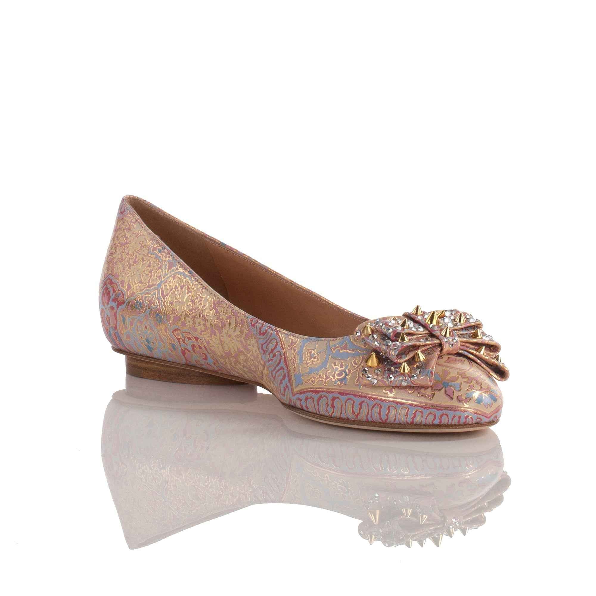 Allysa Payne Ablah Pink Leather Ballet Flat with Swarovski Crystals