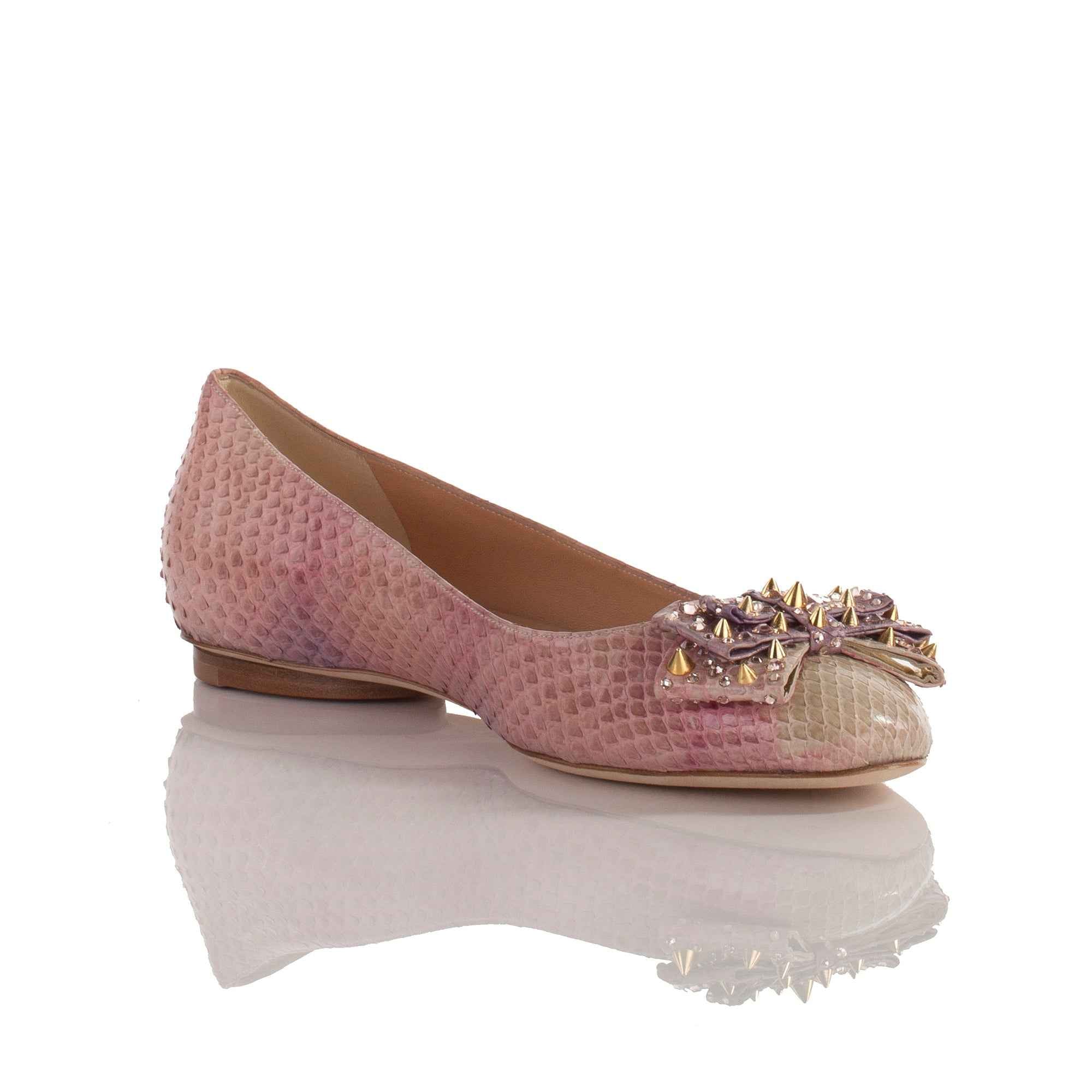 Allysa Payne Qudar 2 Lavender Python Swarovski Bow Ballet Flat