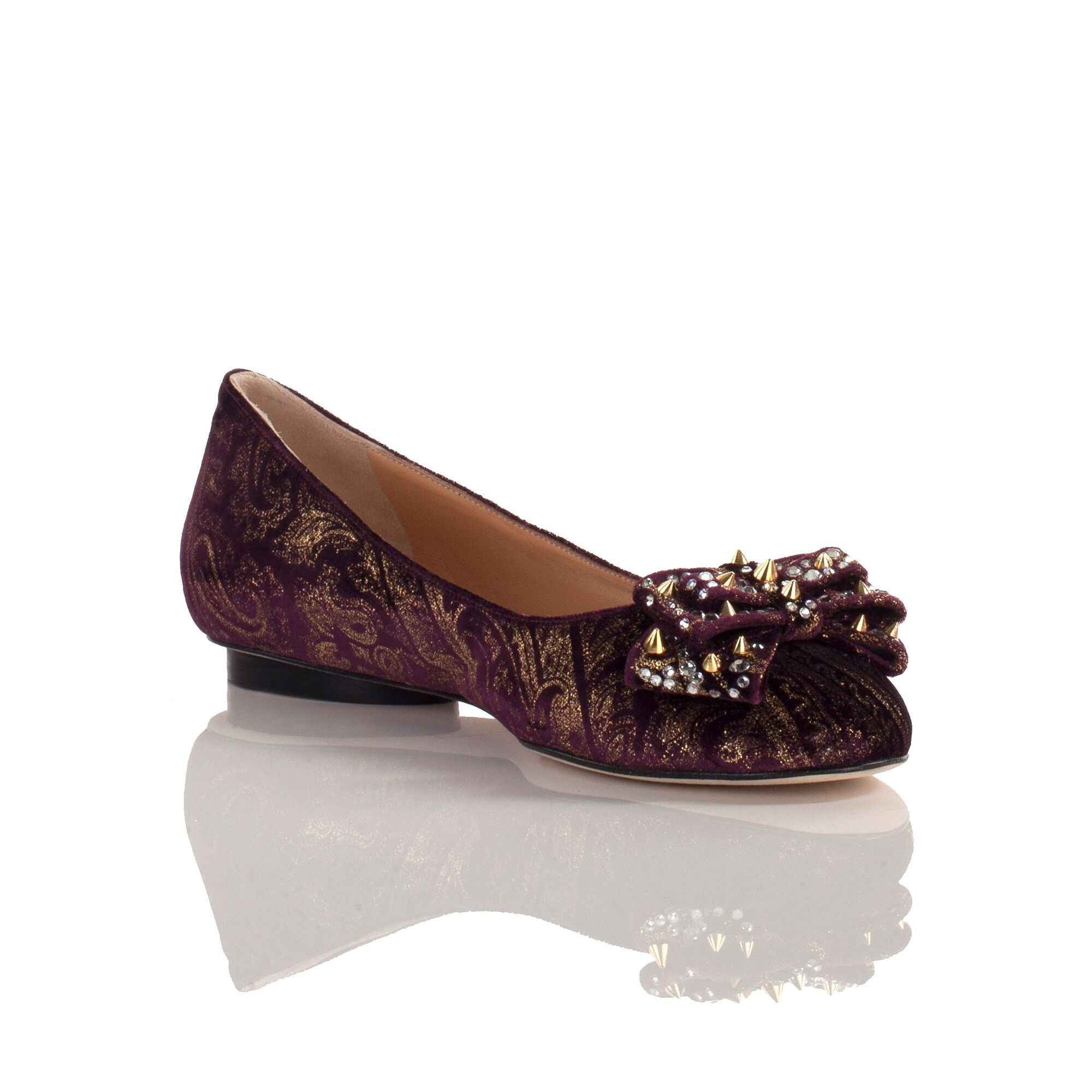 Allysa Payne Ablah Velvet Leather Ballet Flat with Swarovski Crystals