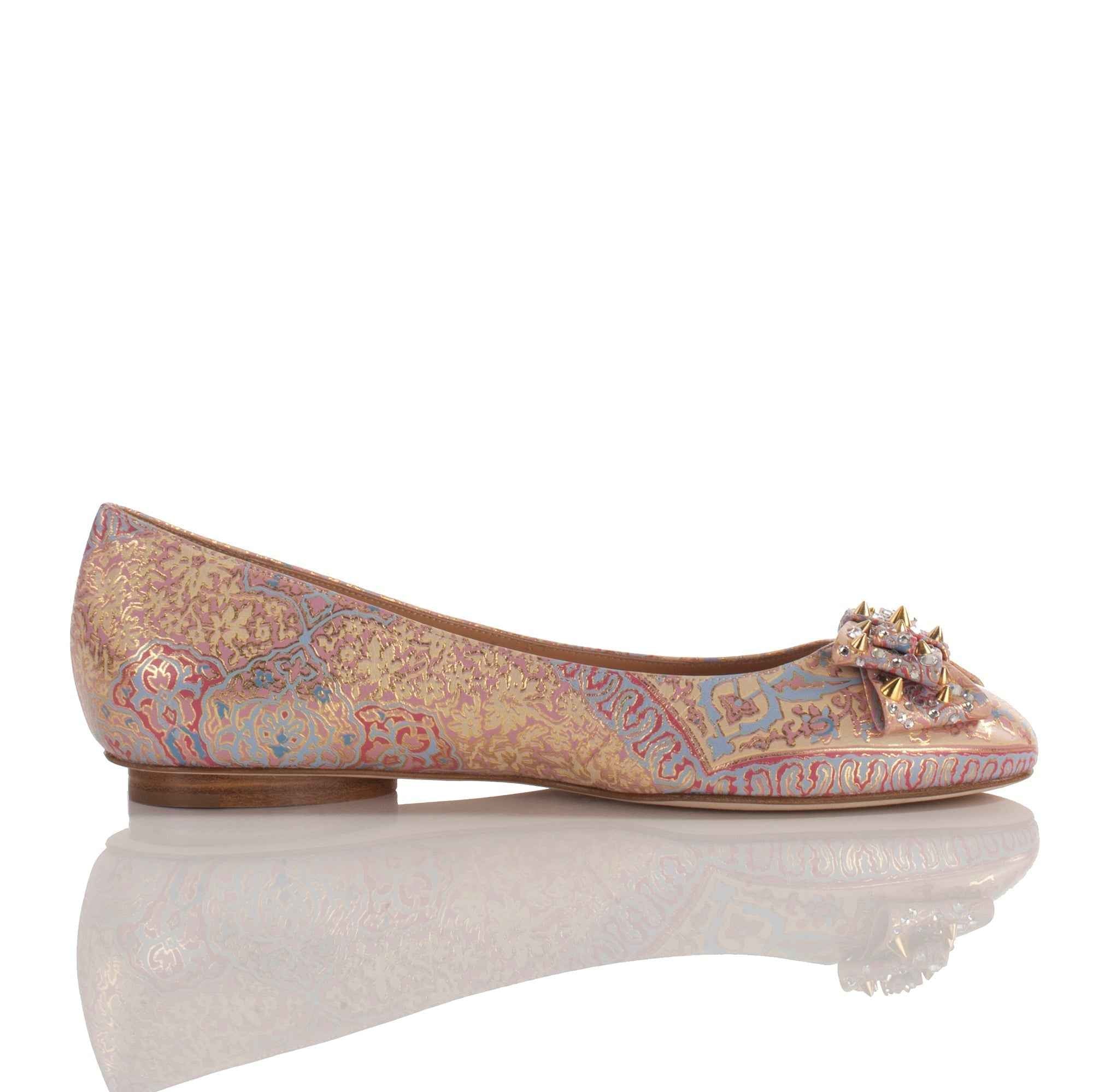 Allysa Payne Ablah Pink Leather Ballet Flat with Swarovski Crystals
