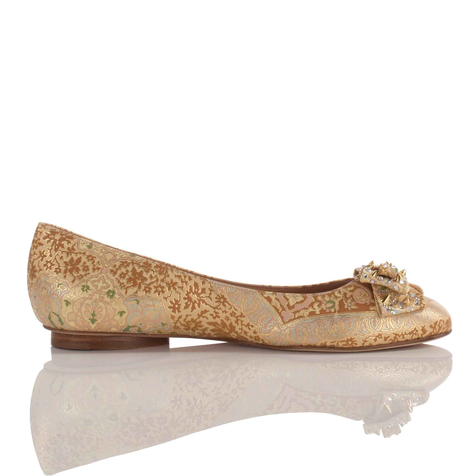 Allysa Payne Ablah Gold Leather Ballet Flat with Swarovski Crystals
