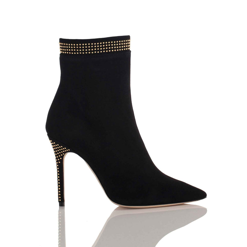 Allysa Payne Dunya Black Suede Studded Ankle Boot