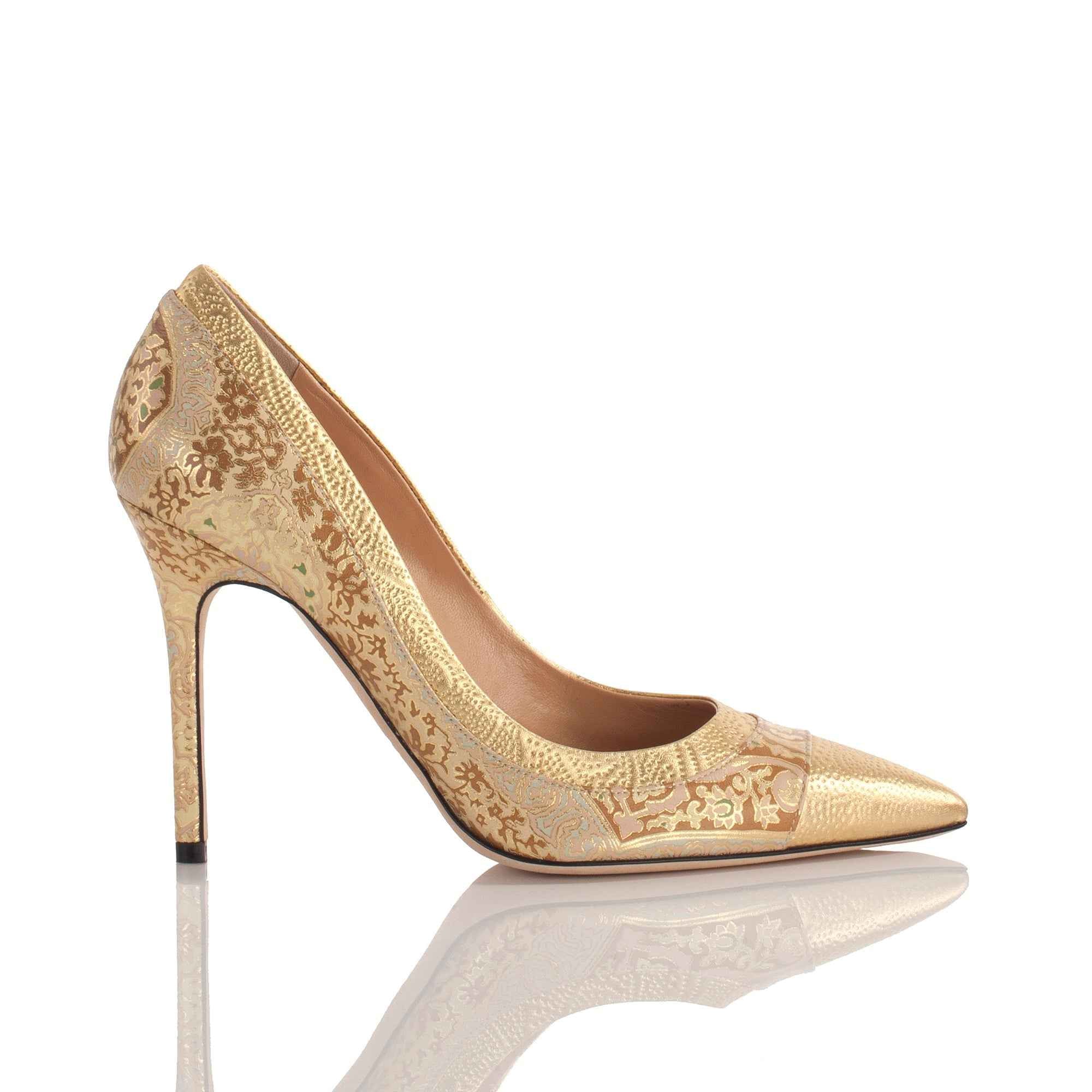 Allysa Payne Murjanah Gold-Trim Leather Pump