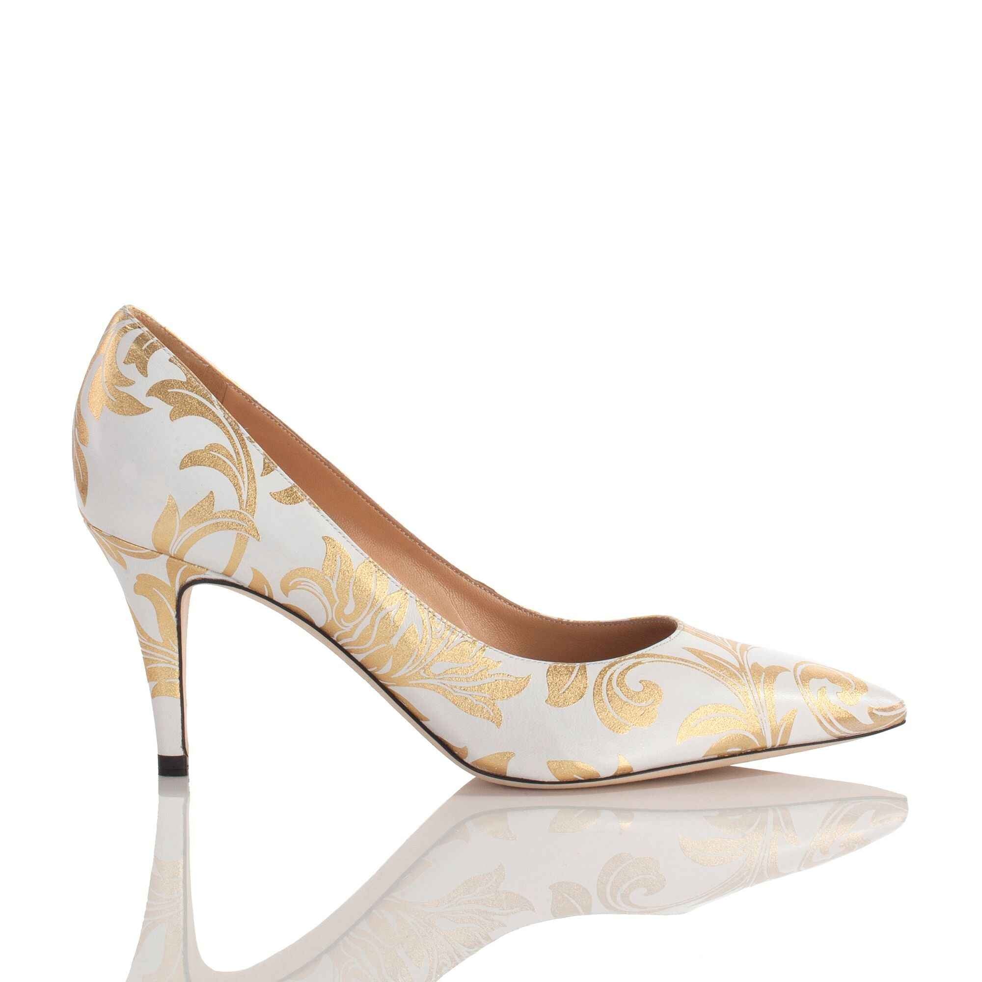 Allysa Payne Dalia White & Gold 2-Inch Pump