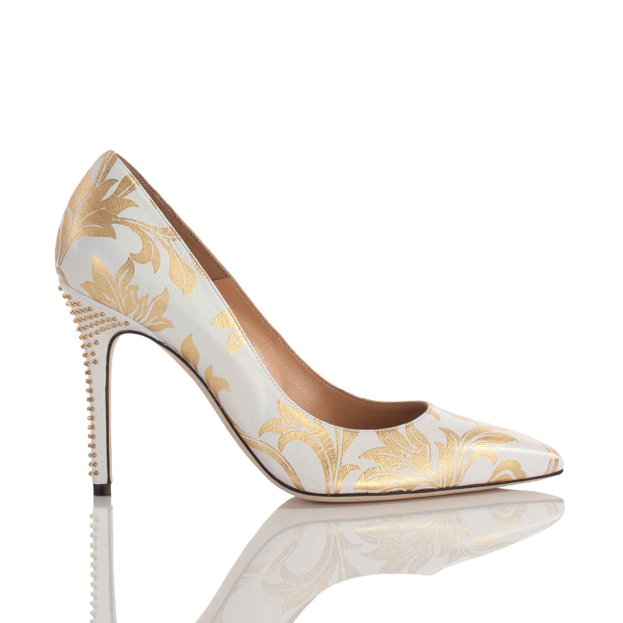 Allysa Payne Zafirah White & Gold Arabesque Pump