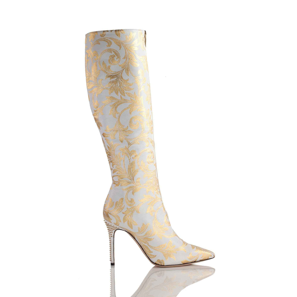 Allysa Payne Zaynah White Casbah Studded Knee-High Boot